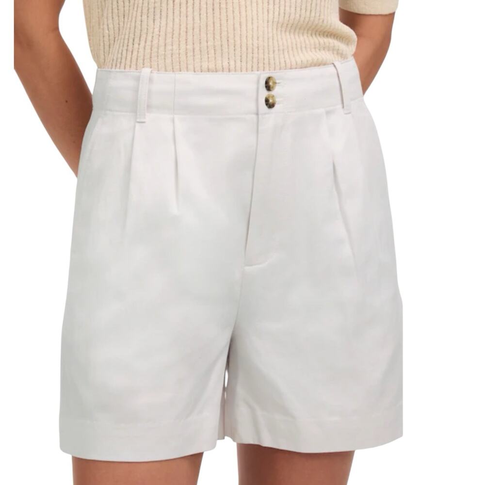 NWT Madewell The Drapey Twill Pleated Off White Linen Lyocell Shorts Womens 8